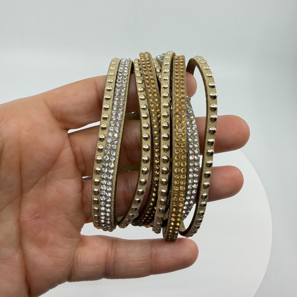 Boho Multi-Strand Suede Wrap Bracelet with Rhinestones & Studs